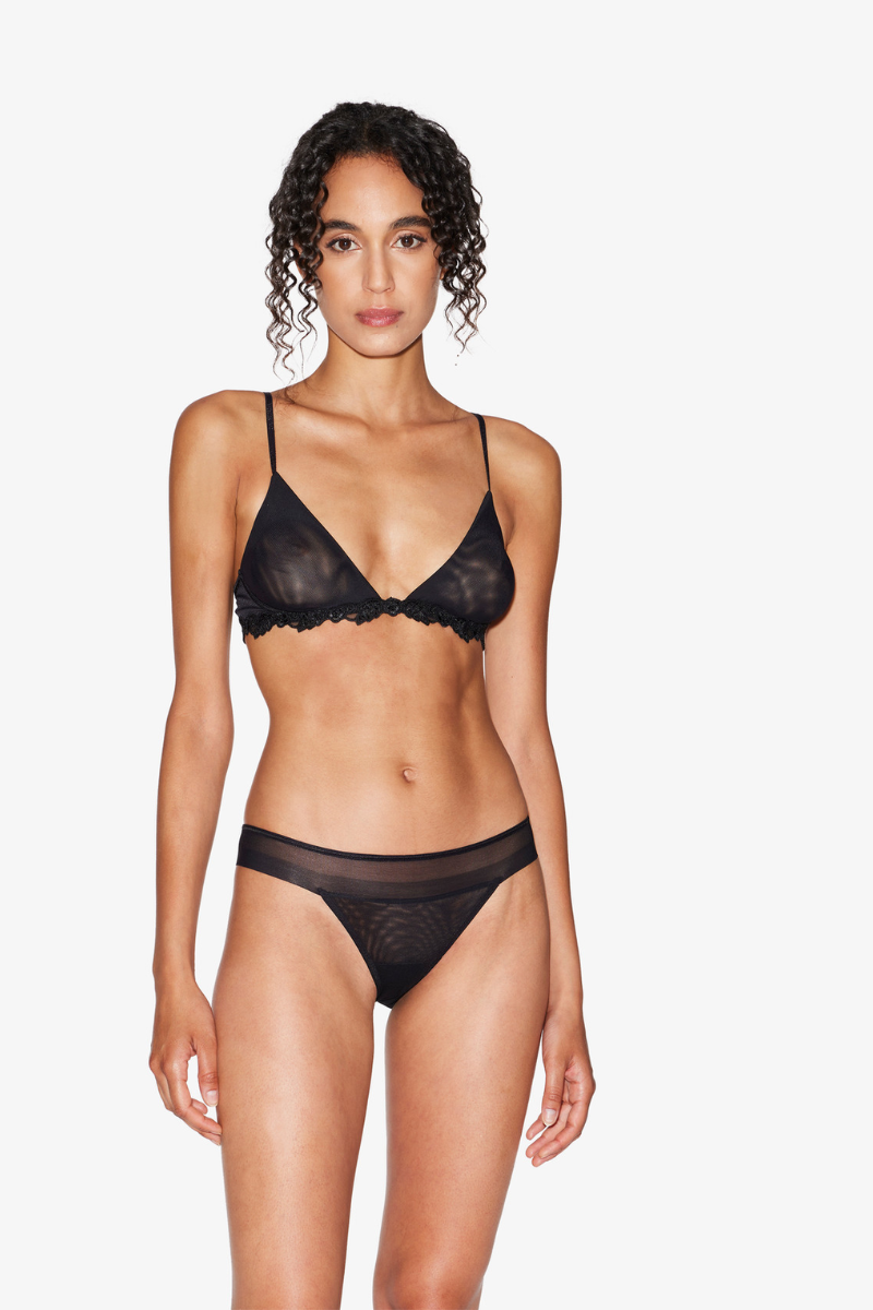 La Perla Triangle Bra in Sheer Black Stretch Tulle