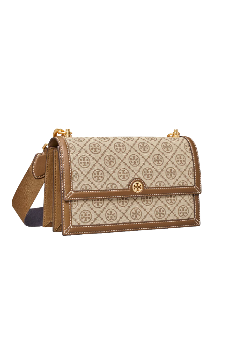 Tory Burch T Monogram Jacquard Shoulder Bag Hazelnut
