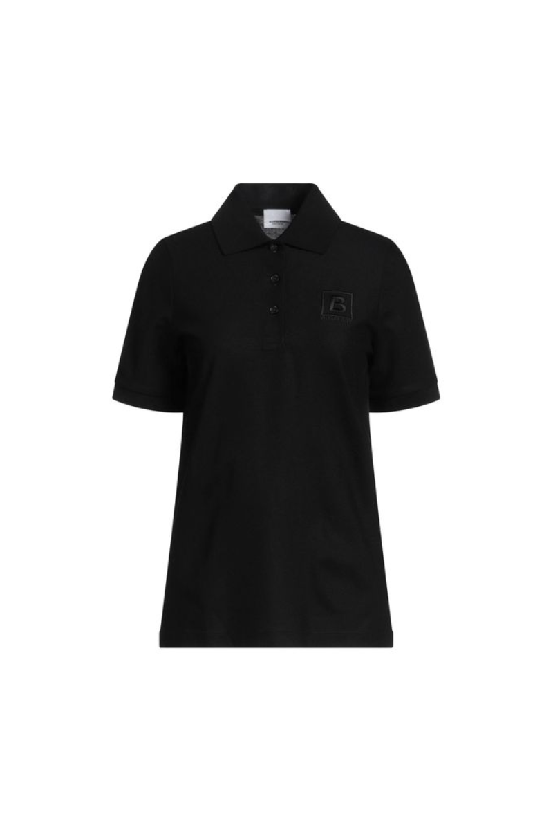 Burberry Women's Letter Graphic Cotton Pique Polo Shirt Black