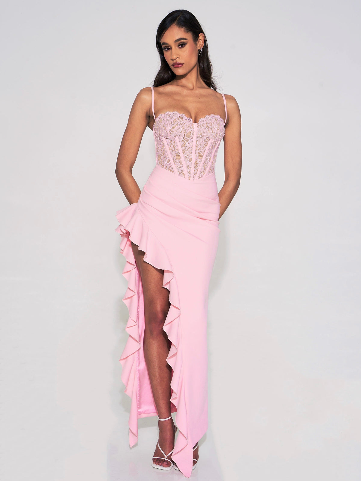 Junia Pink Lace Corset Maxi Dress (Archive Sale)
