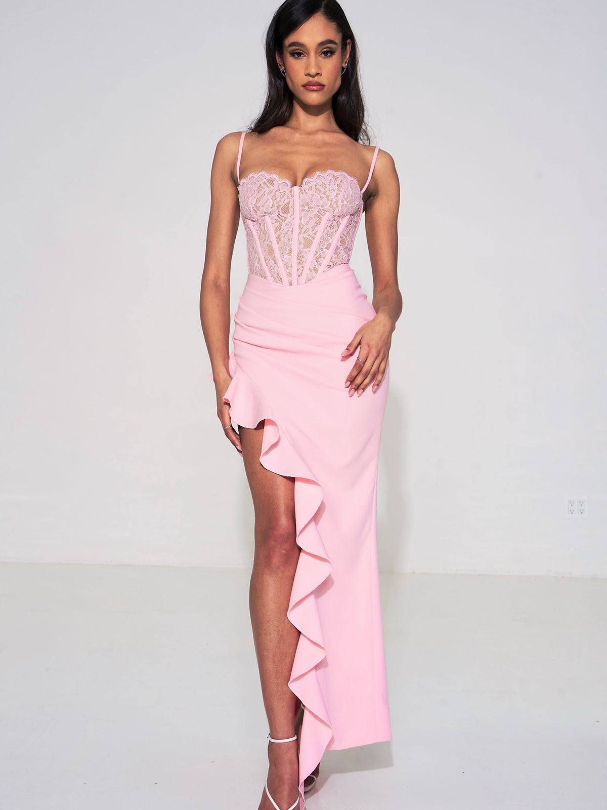 Junia Pink Lace Corset Maxi Dress (Archive Sale)