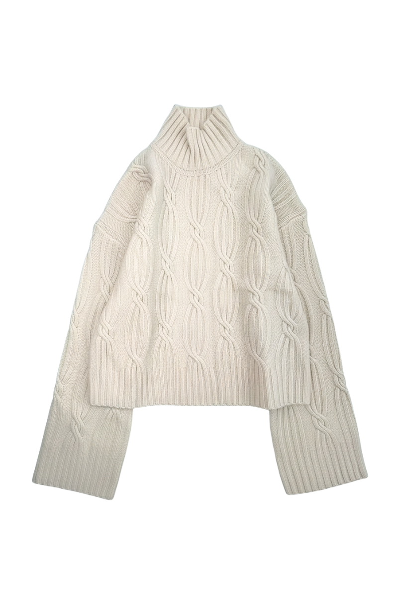 Max Simple Cable Knit Wool Sweater_White