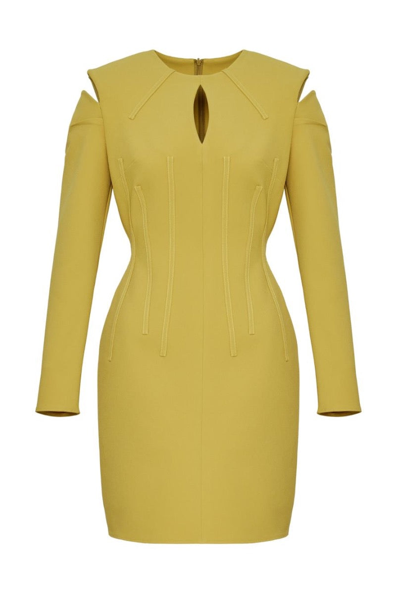 Kameya DRESS MUSTARD BLACK_25W40640
