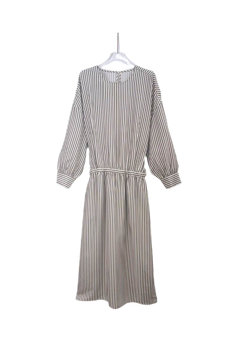 Max Simple Breton Silk Dress Navy