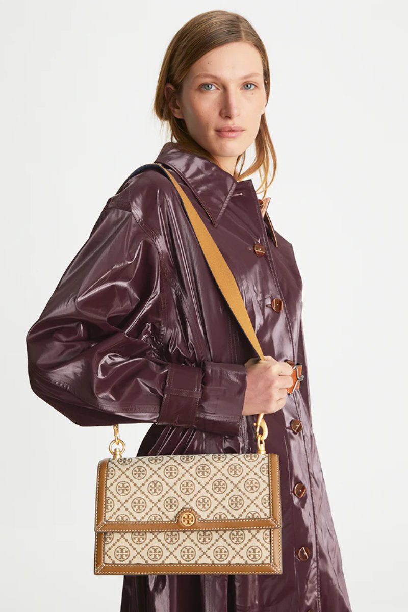 Tory Burch T Monogram Jacquard Shoulder Bag Hazelnut