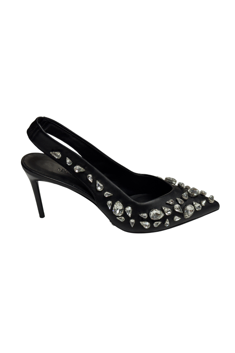 Max Mara Black High-Heeled Sling-Back Sandals with Gems