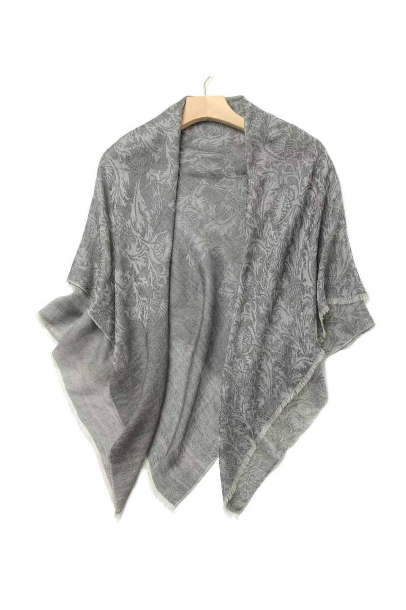 Max Simple Thistle Jacquard Cashmere Scarf Charcoal Grey