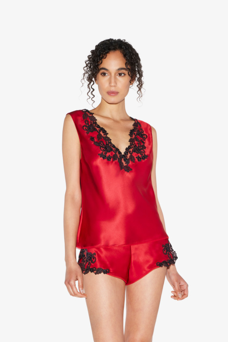 La Perla Maison Red Silk Satin Top with Frastaglio