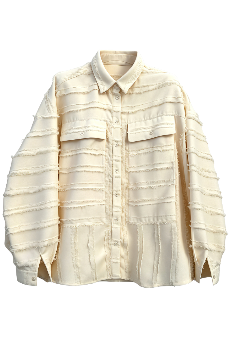 Max Simple Clipped Jacquard Shirt Beige MSXY260800B