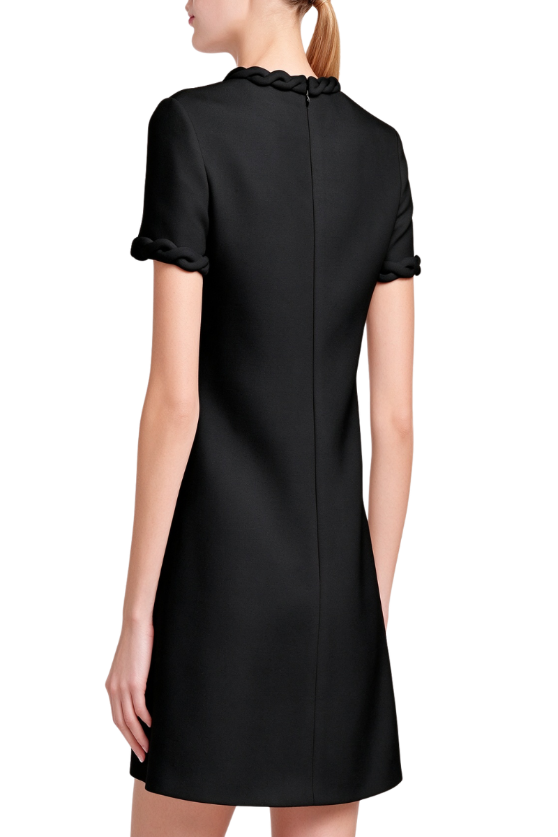 Valentino Braid Trim Short Sleeve Shift Dress Nero 5B3VAAG21CF_0NO