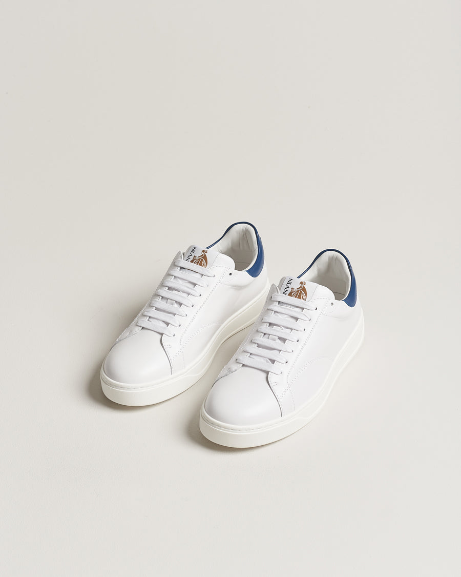 Lanvin DBB0 Leather Sneaker in White/ Dark Blue