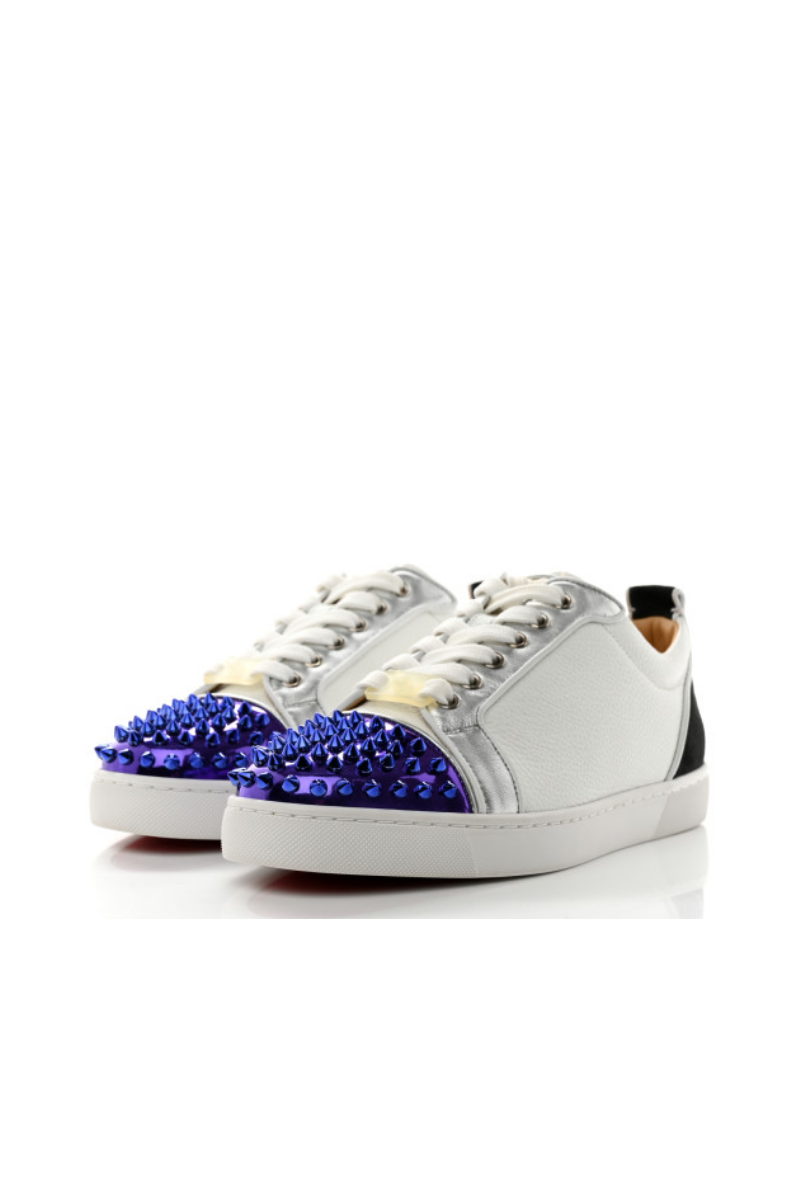 Christian Louboutin Grained Calfskin Patent Mens Louis Junior Spikes Orlato Flat Sneakers