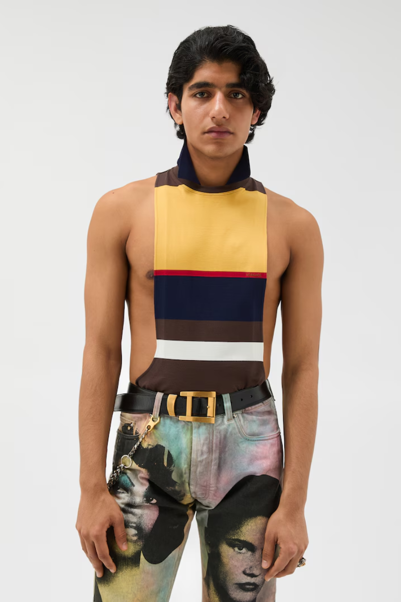 Versace Striped Cotton-Jersey Tank Top-Yellow