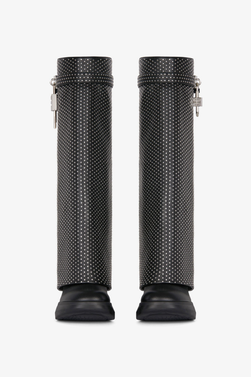 Givenchy Shark Lock High Boots Biker Low Wedge_Black