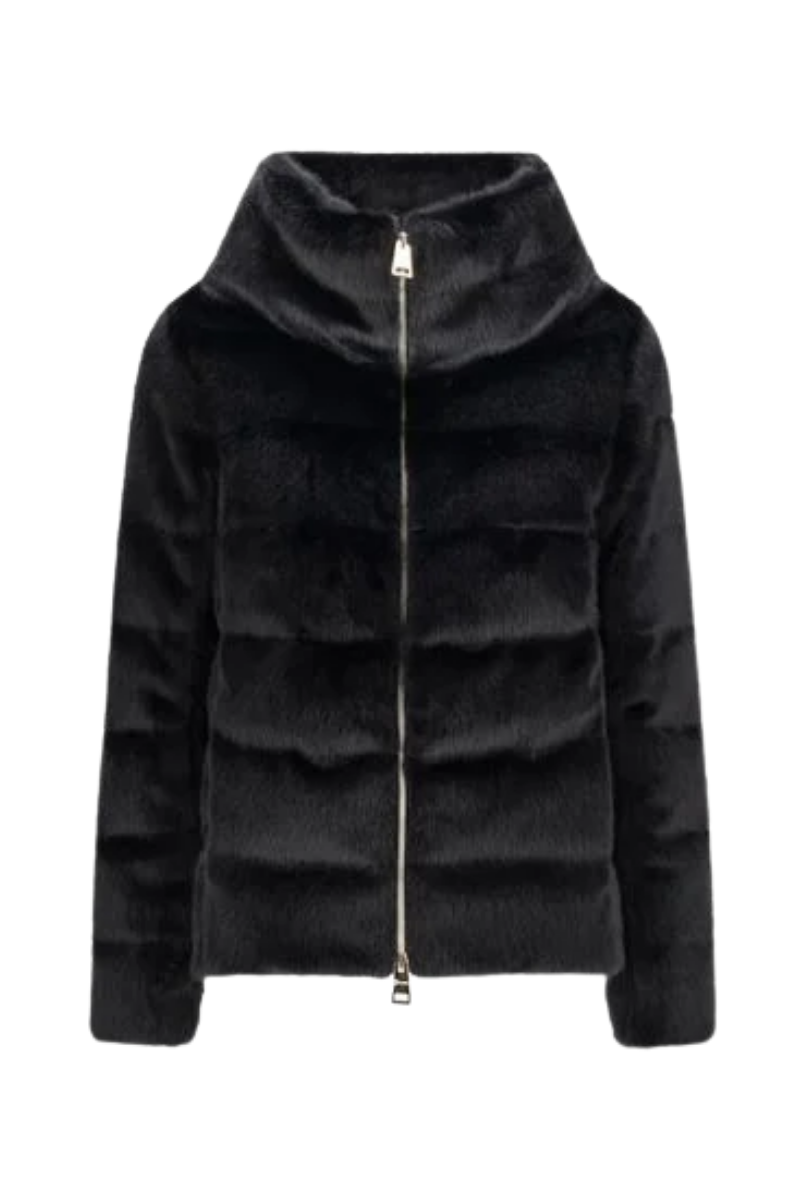 Herno Women's Black Quilted Faux Fur Down Jacket