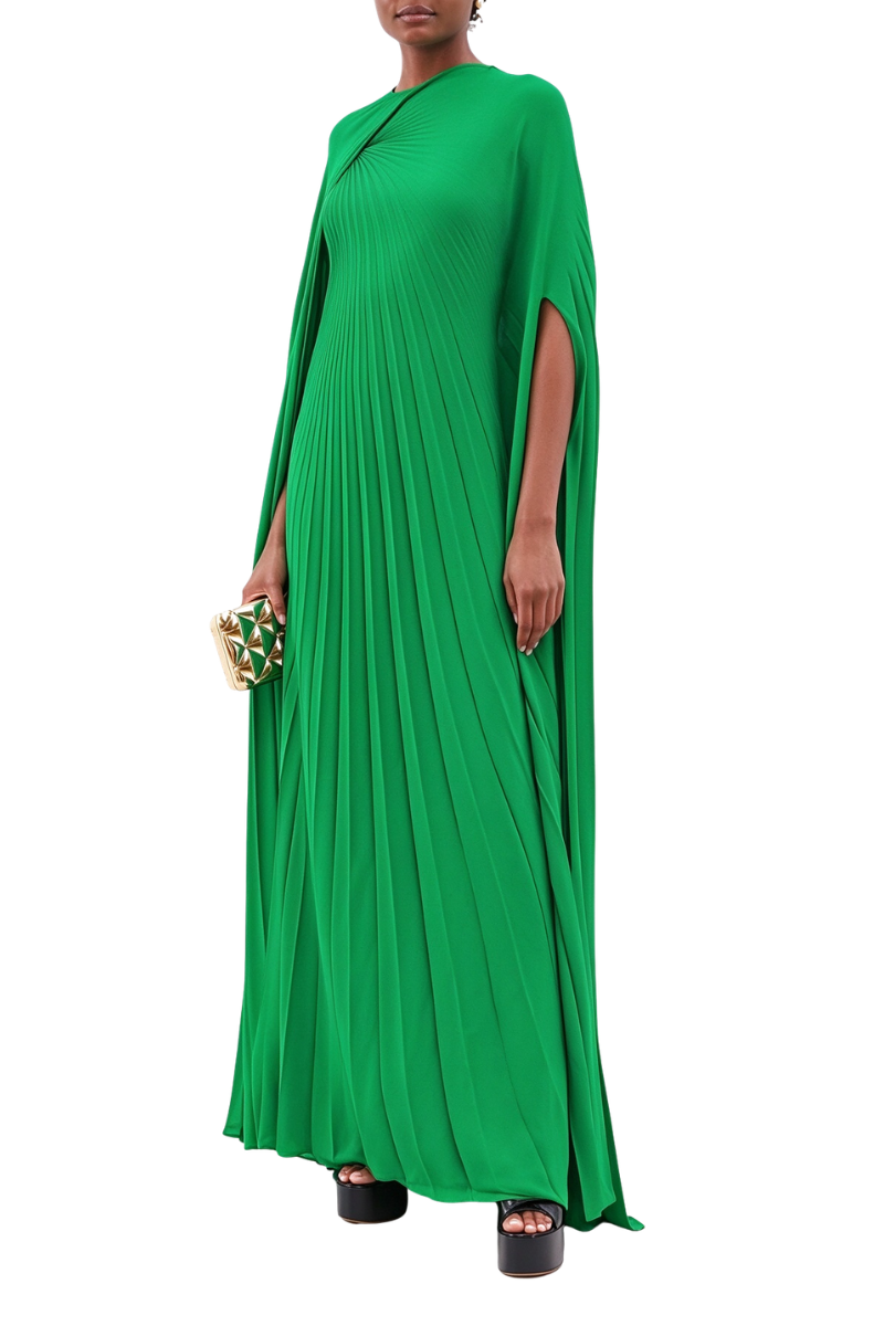 Valentino Pleated Silk-Georgette Dress Pure Green  2B0VDF201MH_Z42