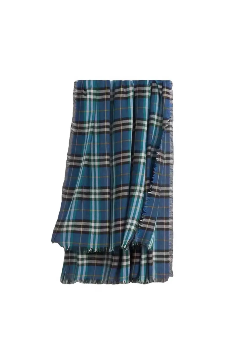 Burberry Blue Check Modal Wool Scarf