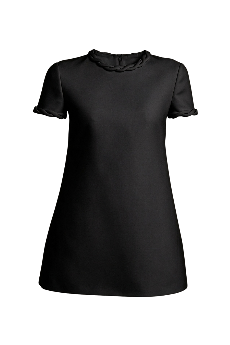 Valentino Braid Trim Short Sleeve Shift Dress Nero 5B3VAAG21CF_0NO
