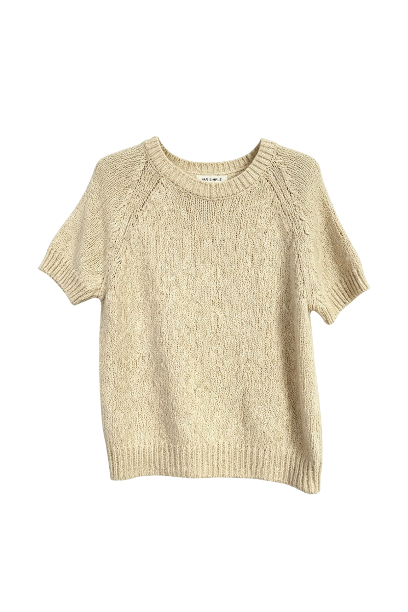 Max Simple Slub Cotton Short-Sleeve Top Beige MSSN264311B