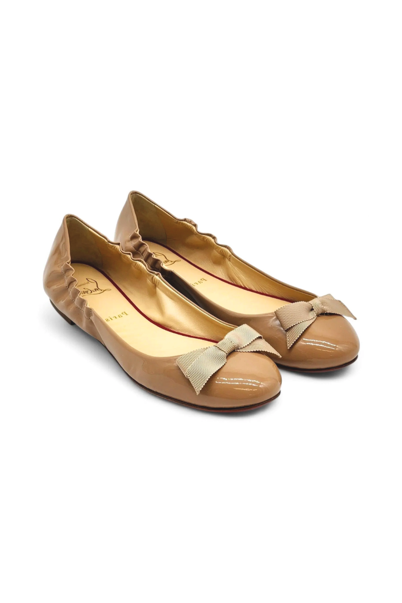 Christian Louboutin Beige Patent Leather Air Loubi Bow Ballet Flats