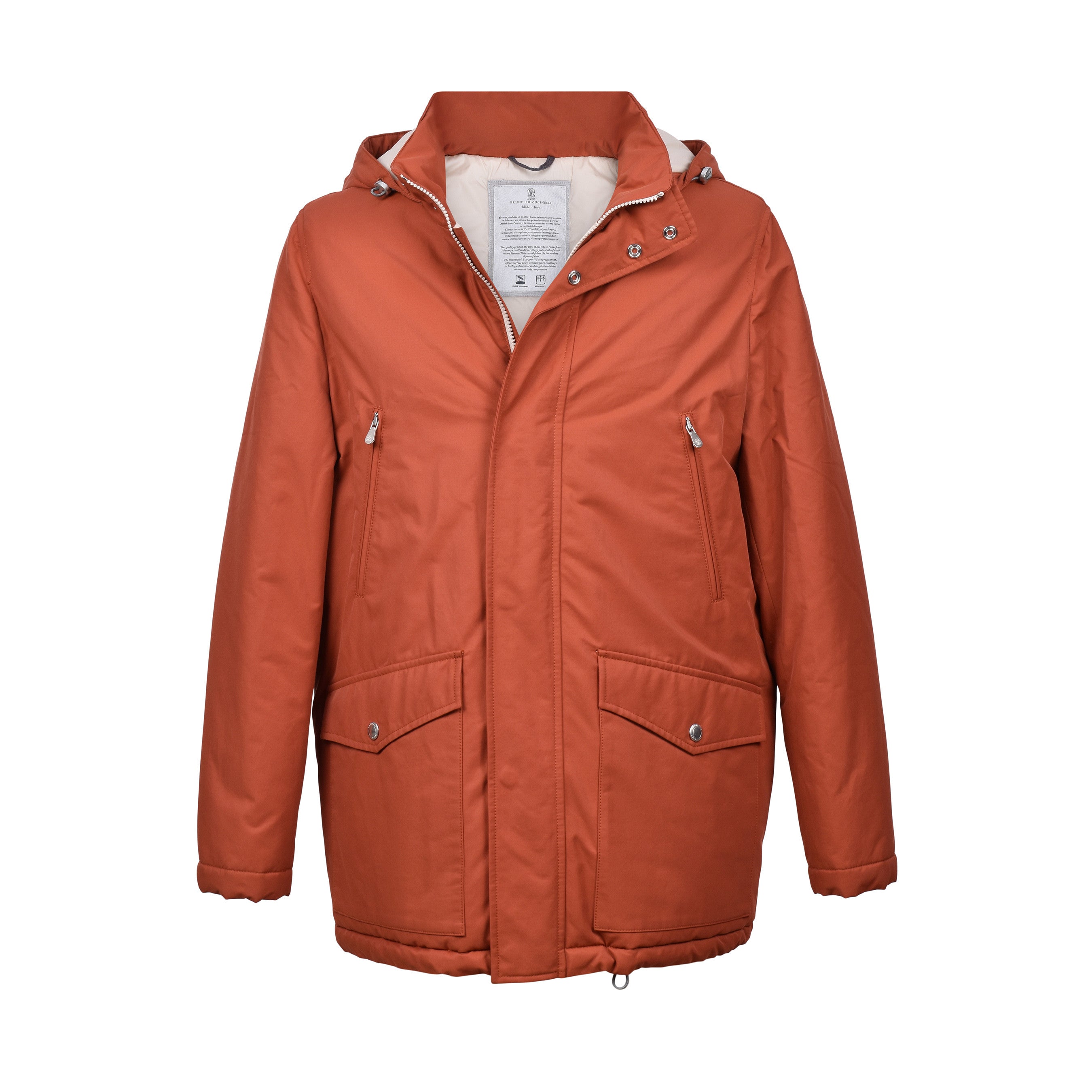 BRUNELLO CUCINELLI MEN'S COTTON BLEND CLAY RED PUFFER JACKET / PARKA