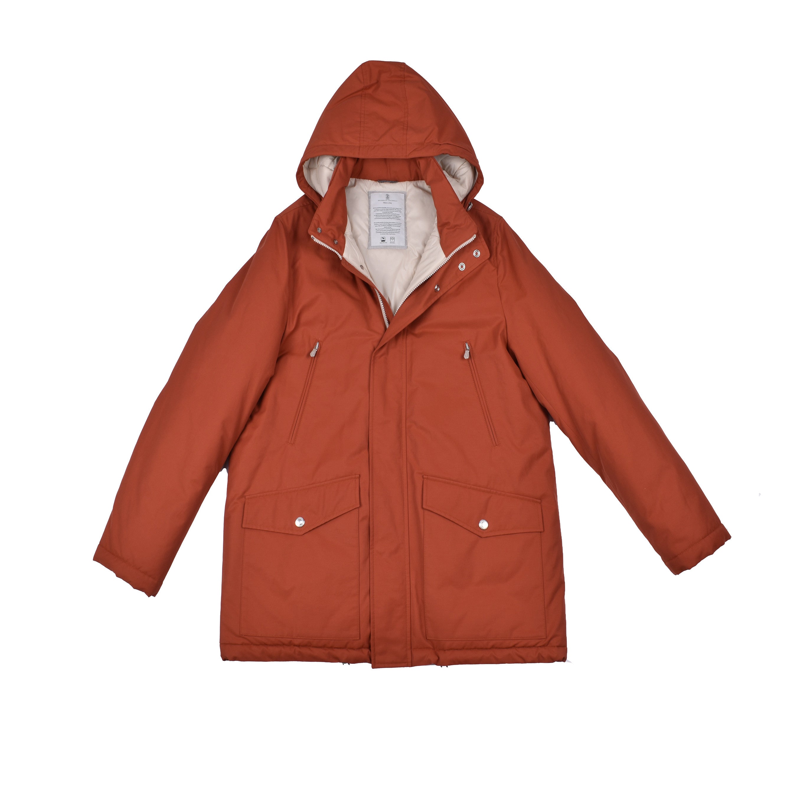 BRUNELLO CUCINELLI MEN'S COTTON BLEND CLAY RED PUFFER JACKET / PARKA