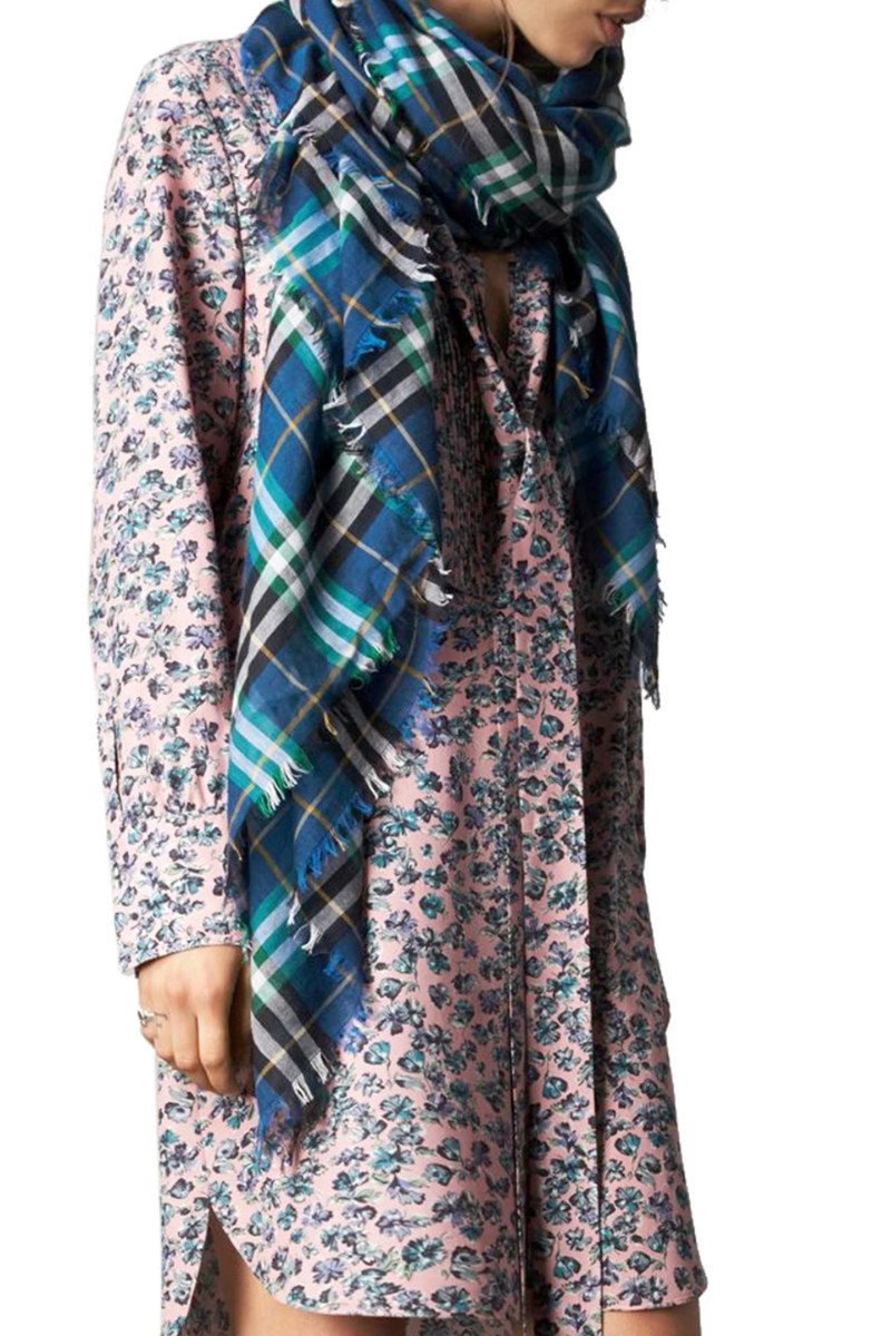 Burberry Blue Check Modal Wool Scarf