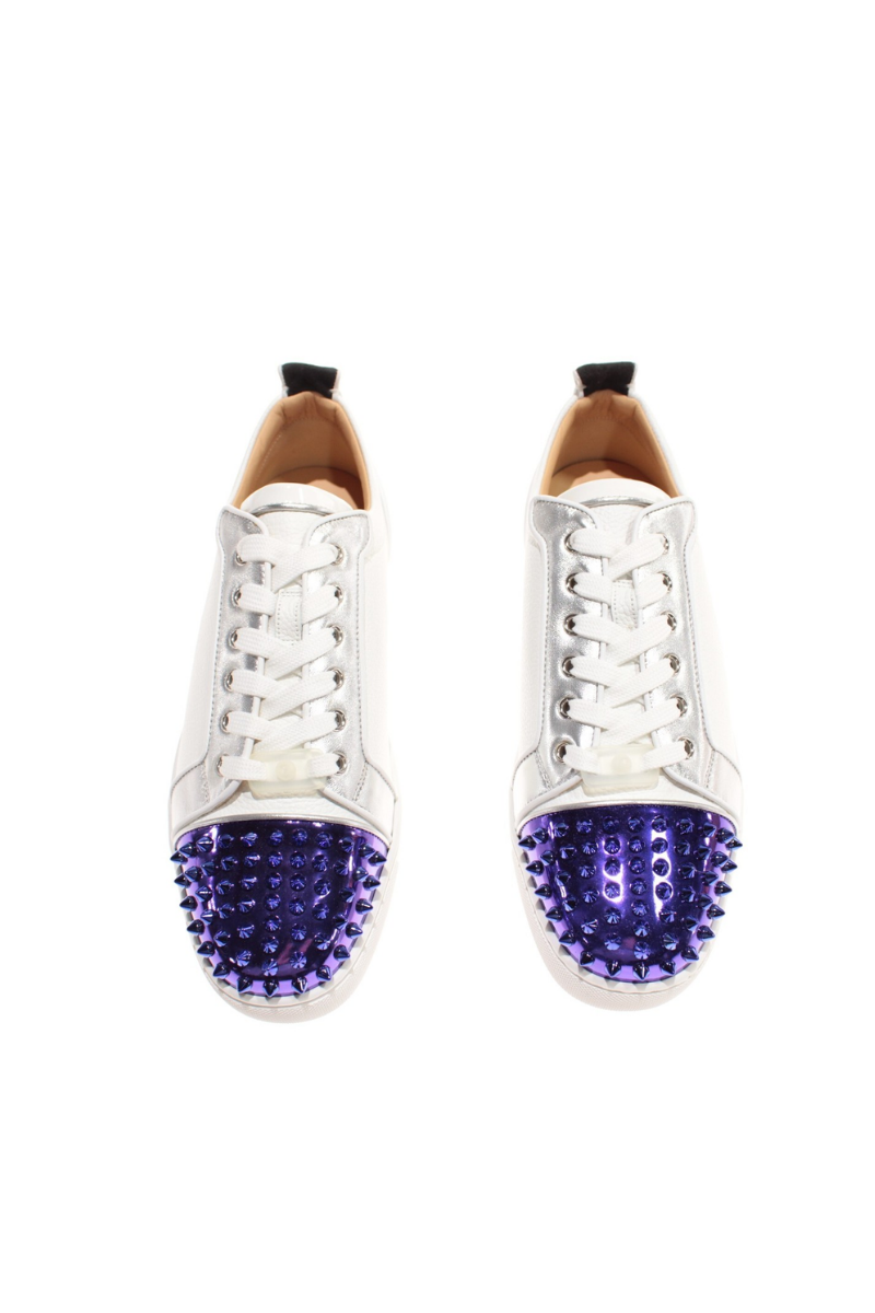 Christian Louboutin Grained Calfskin Patent Mens Louis Junior Spikes Orlato Flat Sneakers