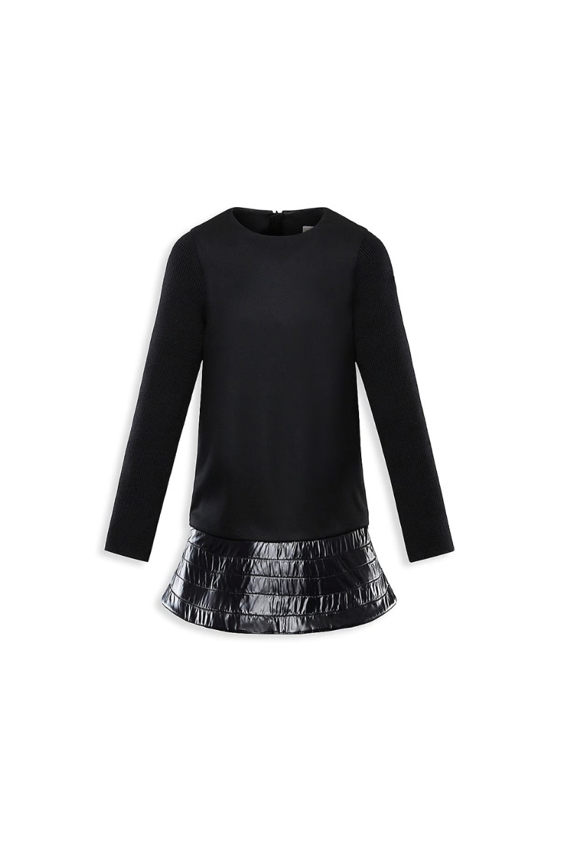 Moncler Little Girl's & Girl's Long - Sleeve Virgin Wool Peplum Dress