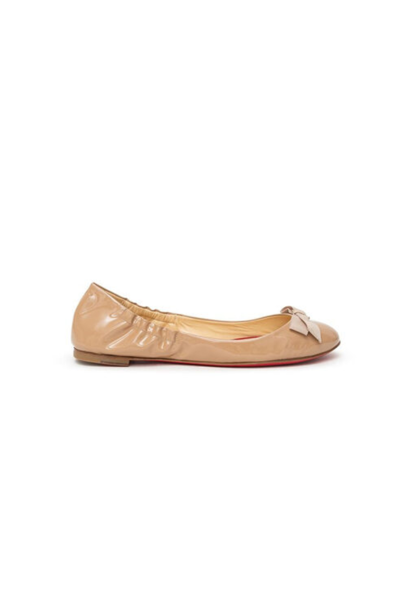 Christian Louboutin Beige Patent Leather Air Loubi Bow Ballet Flats