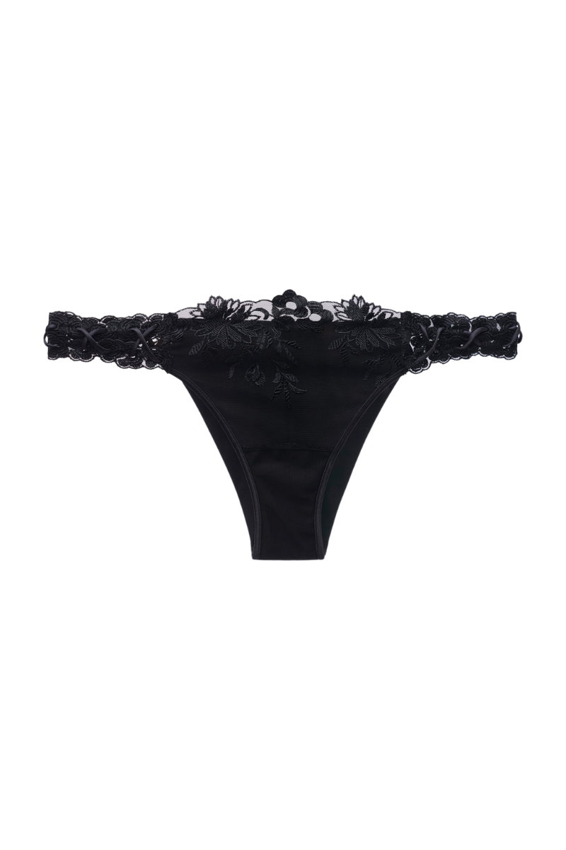 La Perla Brazilian Brief in Black Lycra with Embroidered Tulle