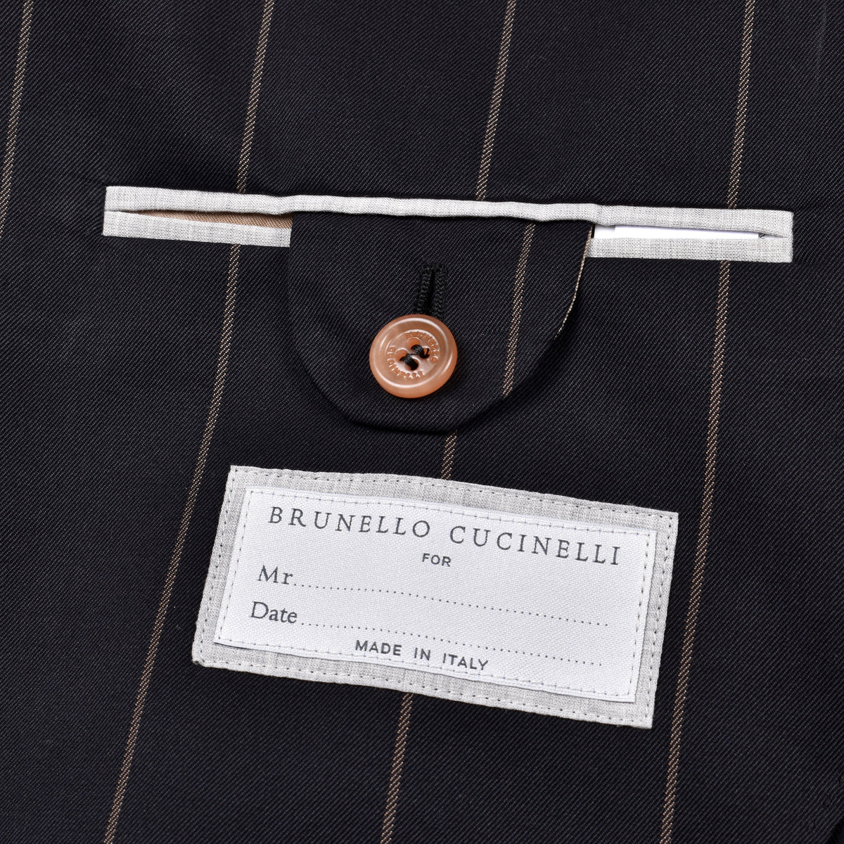BRUNELLO CUCINELLI MEN'S BLACK WOOL STRIPED SUIT