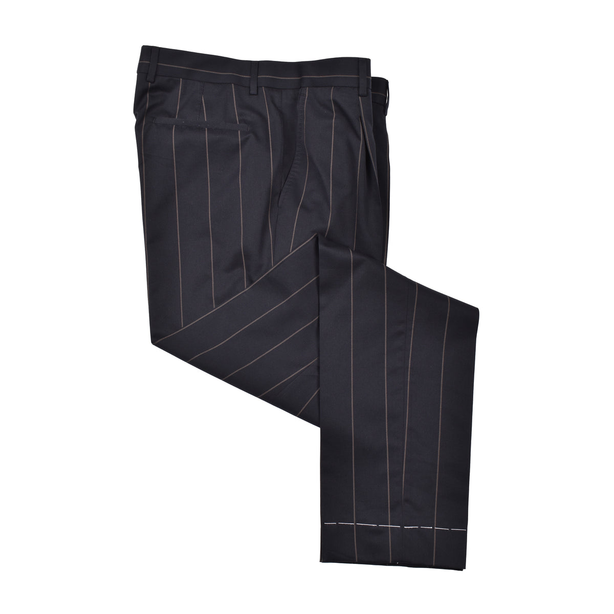 BRUNELLO CUCINELLI MEN'S BLACK WOOL STRIPED SUIT