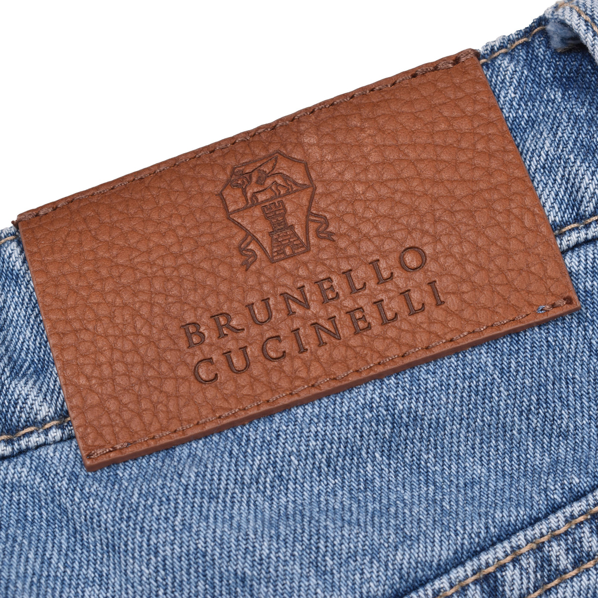 BRUNELLO CUCINELLI MEN'S LIGHT BLUE DENIM TROUSERS