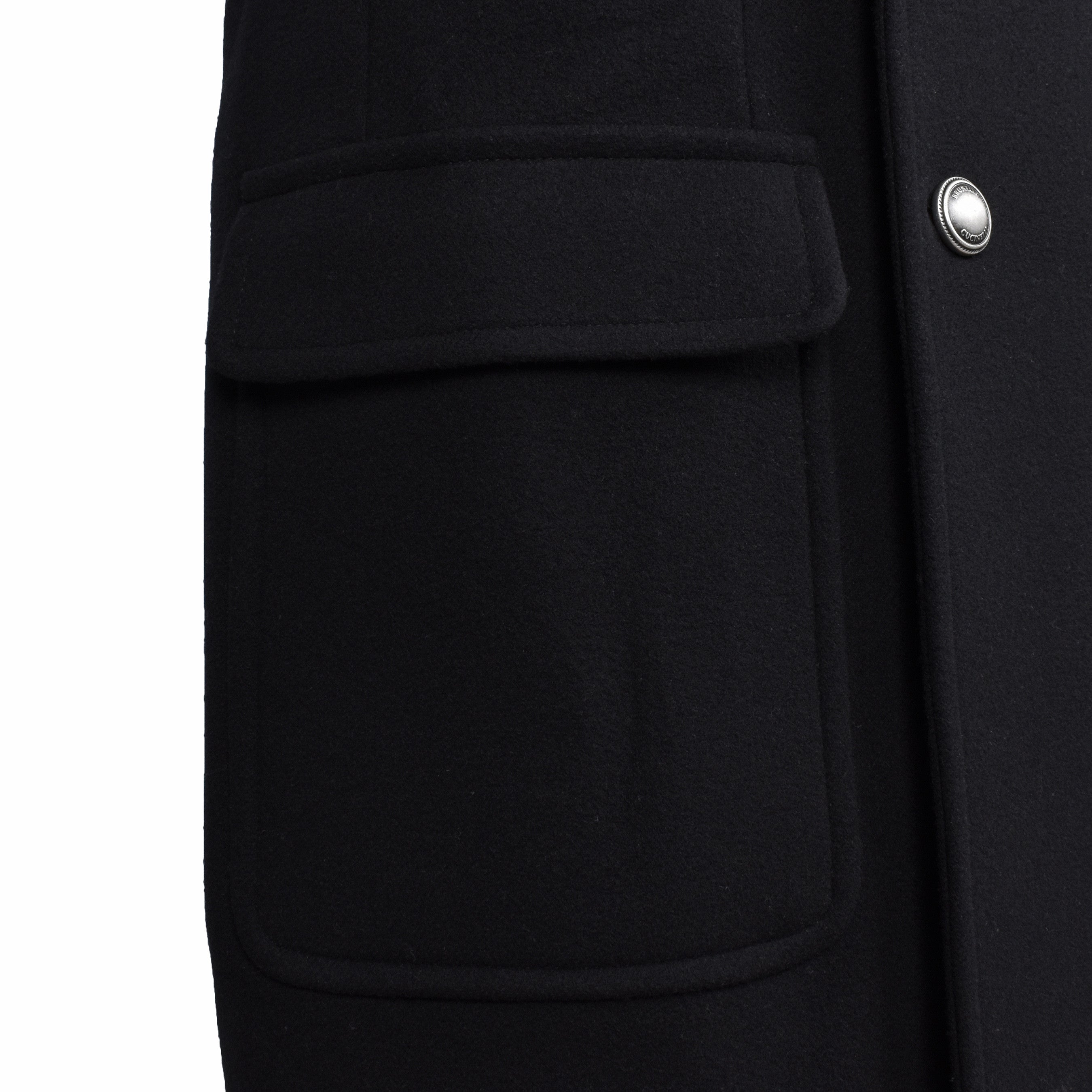 BRUNELLO CUCINELLI MEN'S BLACK CASHMERE BLEND DOUBLE-BREASTED OVERCOAT
