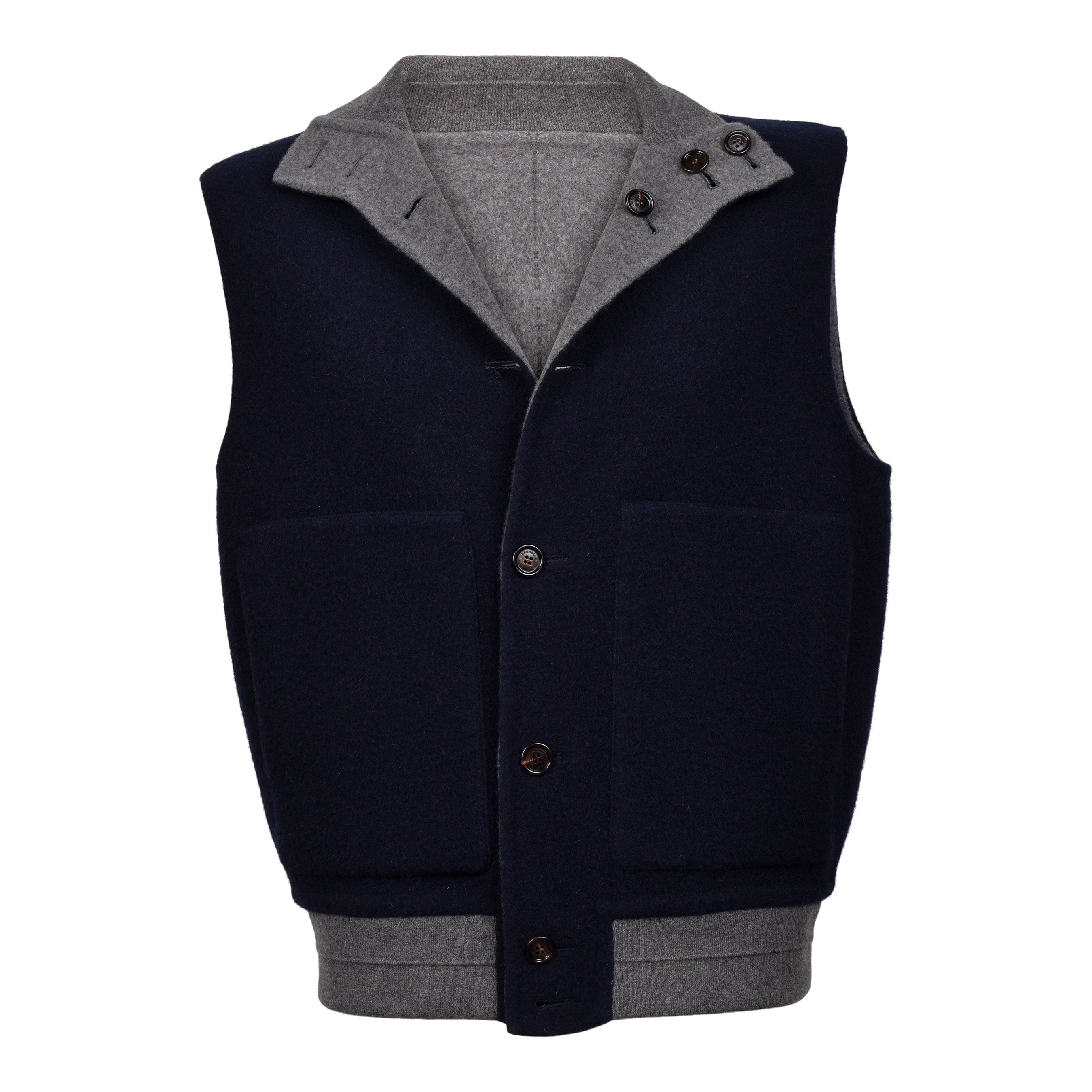 BRUNELLO CUCINELLI MEN'S NAVY GRAY CASHMERE REVERSIBLE VEST