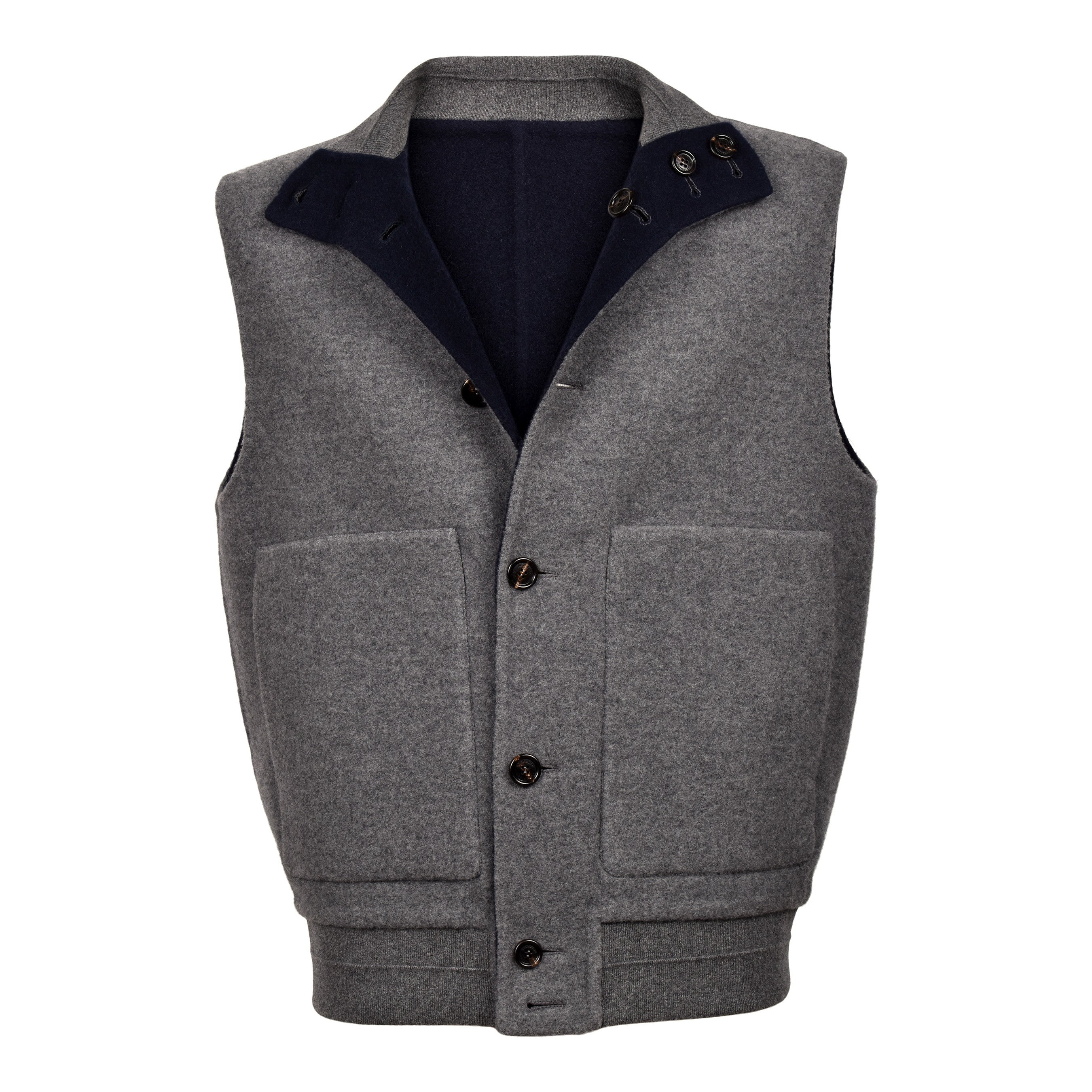 BRUNELLO CUCINELLI MEN'S NAVY GRAY CASHMERE REVERSIBLE VEST