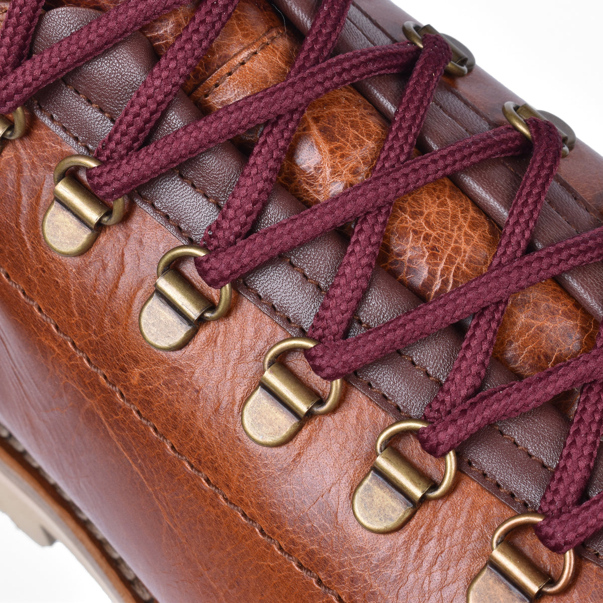 BRUNELLO CUCINELLI MEN'S COGNAC LEATHER TWO TONE HIKING BOOTS