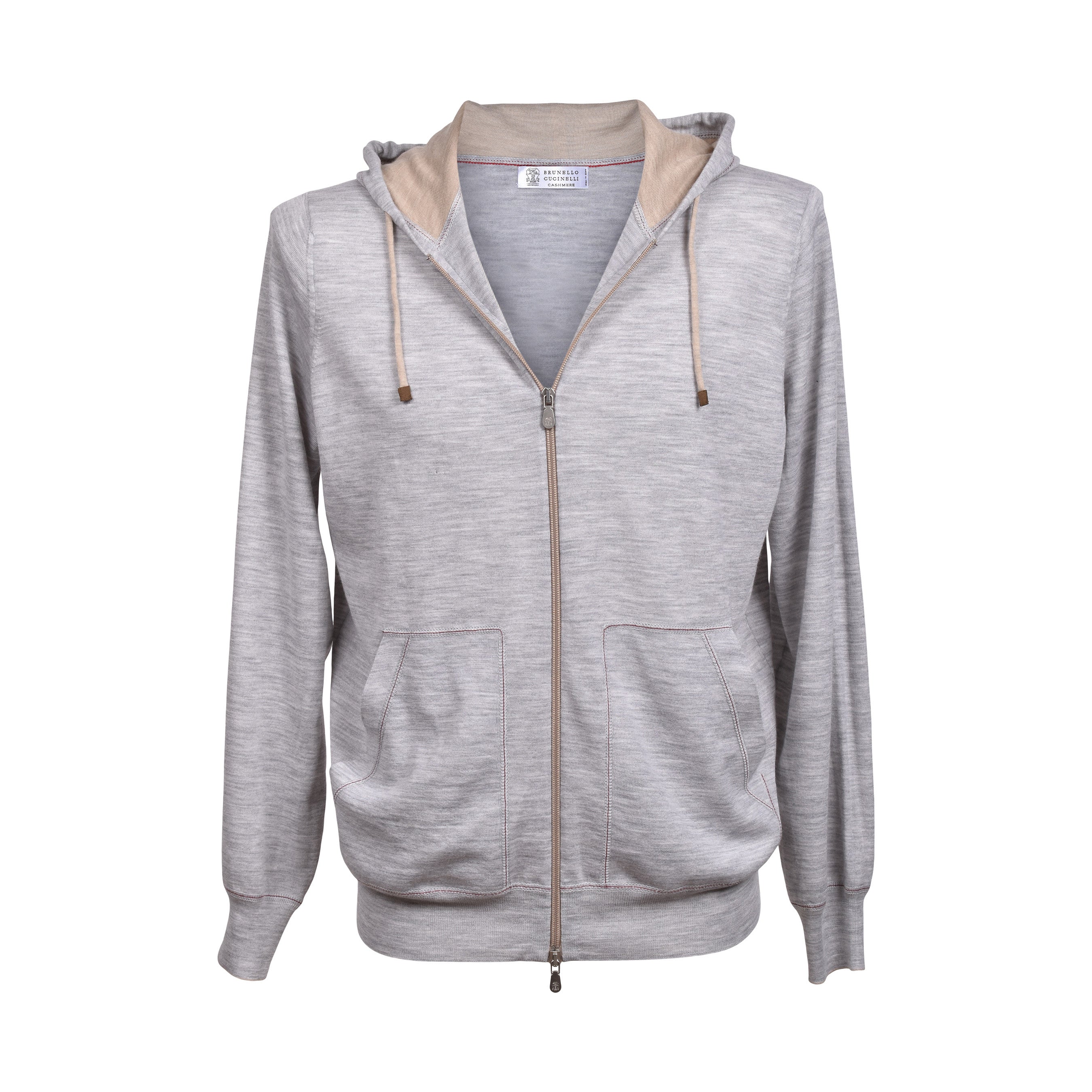BRUNELLO CUCINELLI MEN'S GRAY CASHMERE BLEND ZIP UP CARDIGAN HOODIE SWEATER