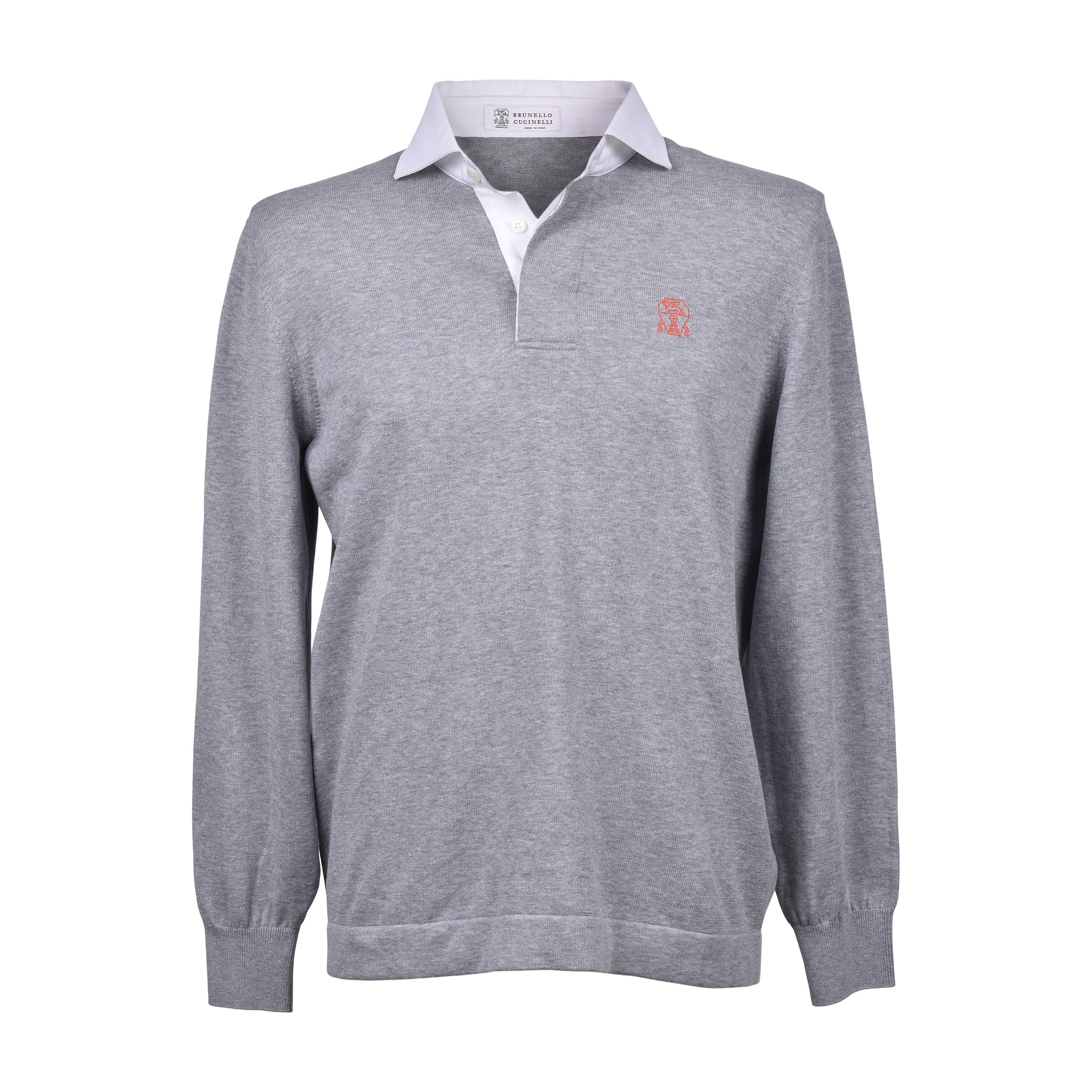 BRUNELLO CUCINELLI MEN'S ATHLETIC POLO STYLE CASUAL TWO TONE LOGO SWEATER