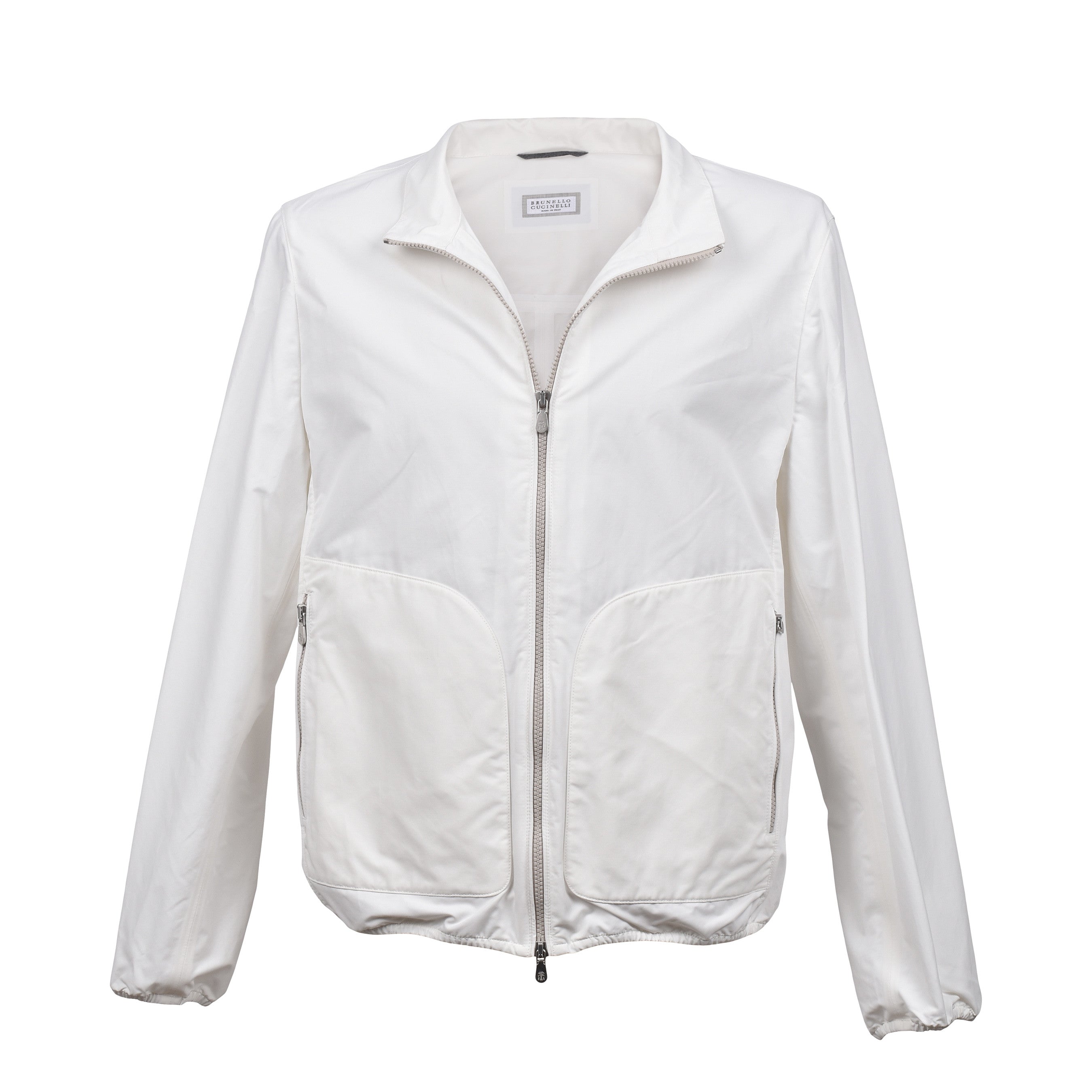BRUNELLO CUCINELLI MEN'S COTTON BLEND LIGHTWEIGHT WHITE WINDBREAKER JACKET