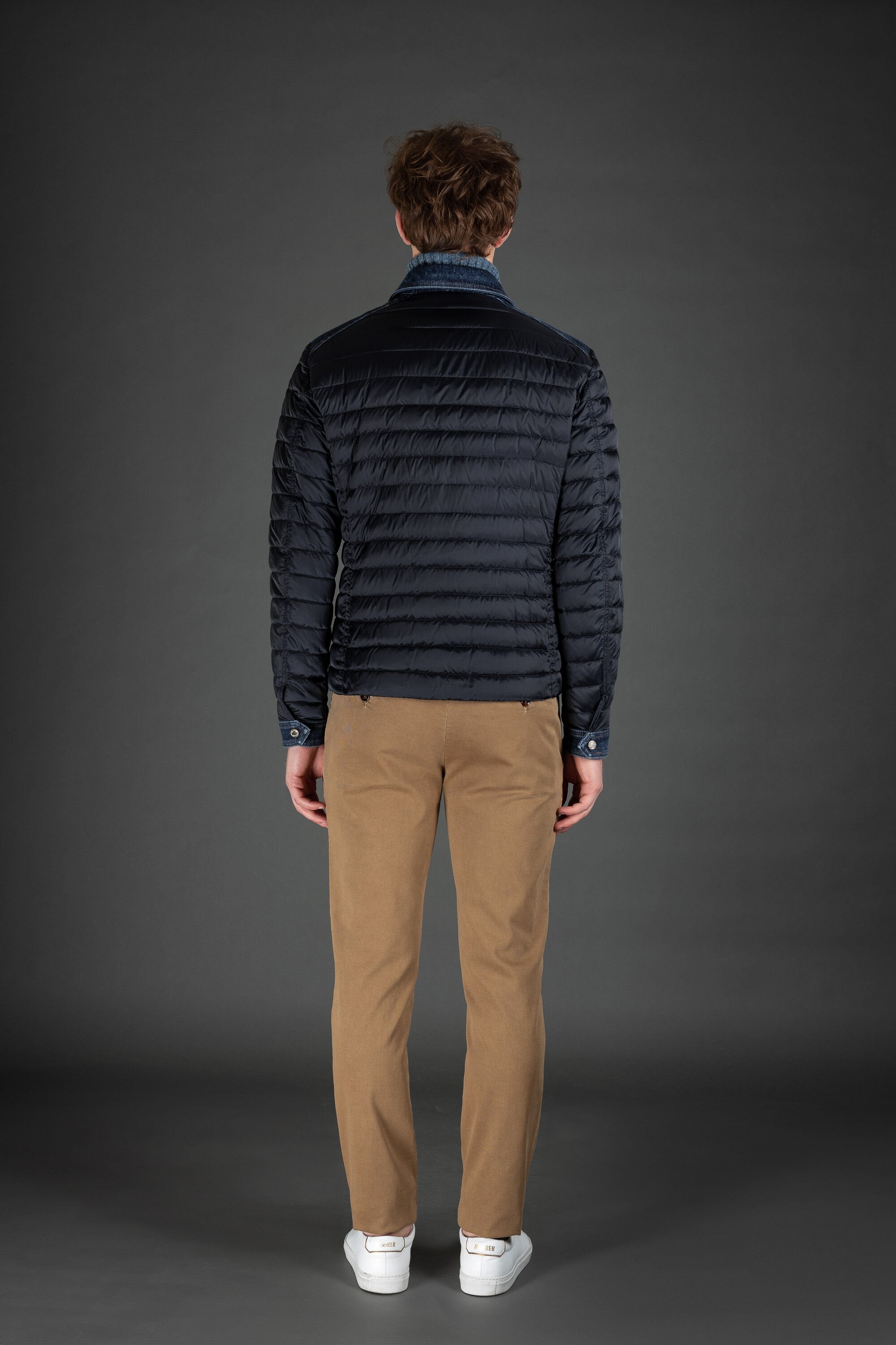 MOORER MEN'S NAVY QUILTED JACKET WITH DENIM ACCENTS