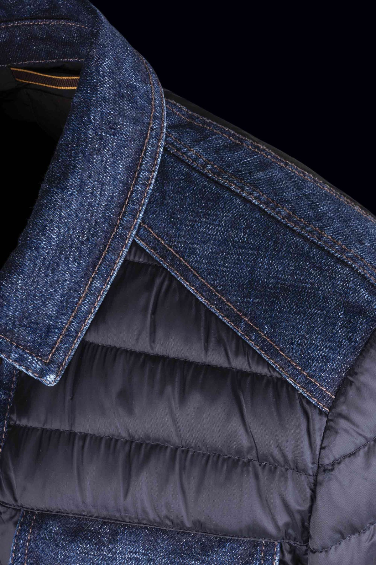 MOORER MEN'S NAVY QUILTED JACKET WITH DENIM ACCENTS