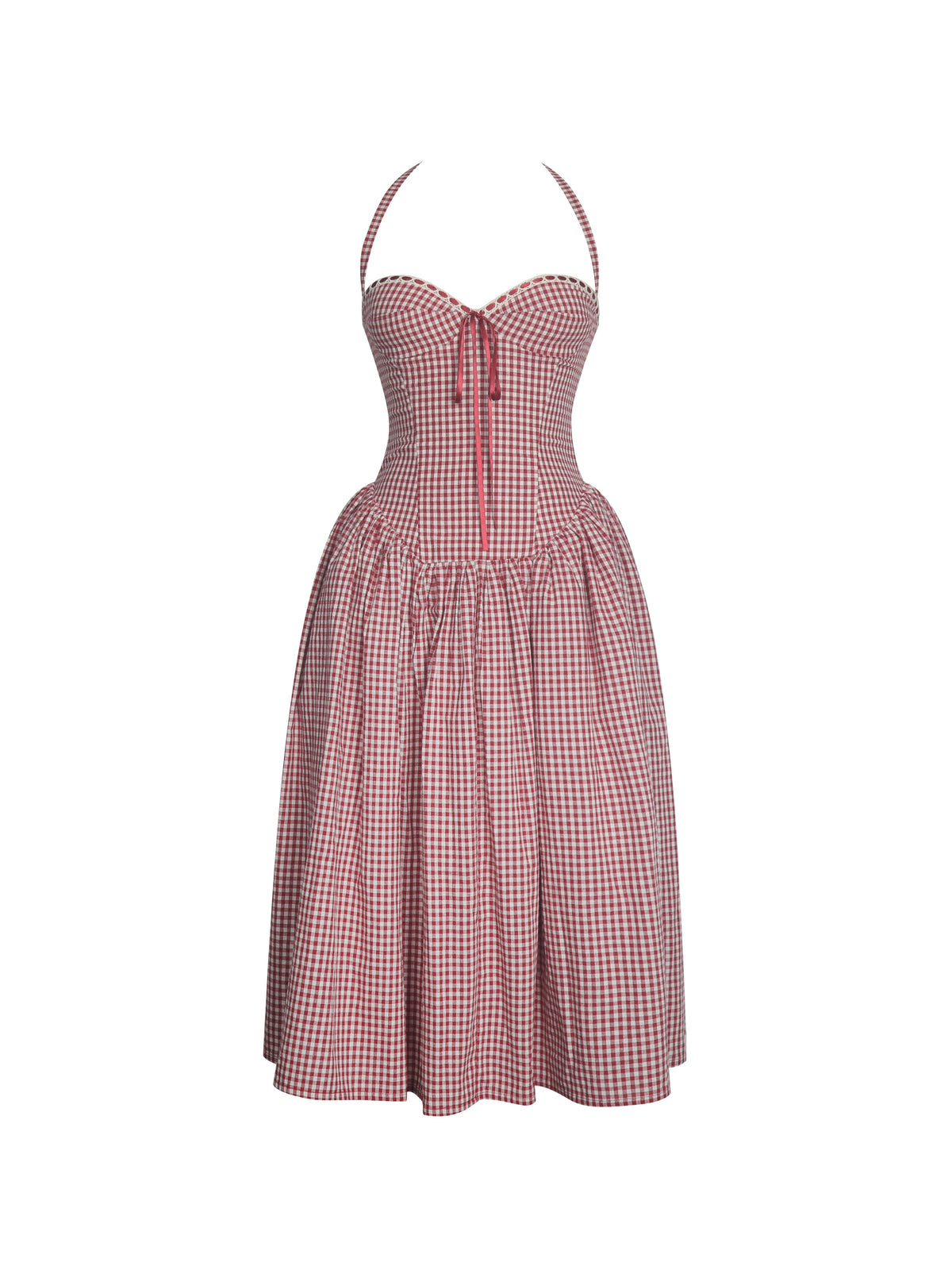 Susanna Red Cotton Gingham Drop Waist Midi Dress
