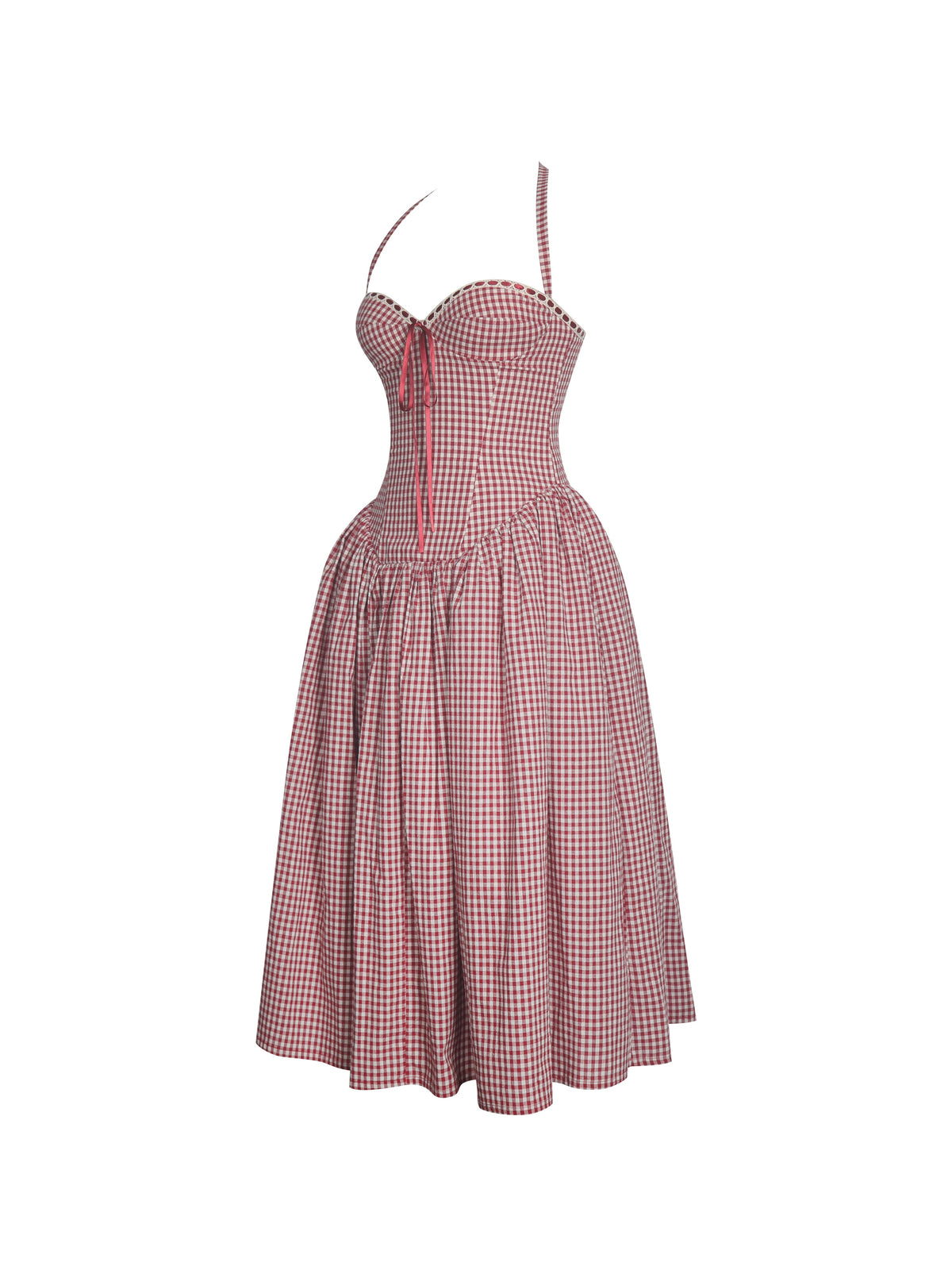 Susanna Red Cotton Gingham Drop Waist Midi Dress