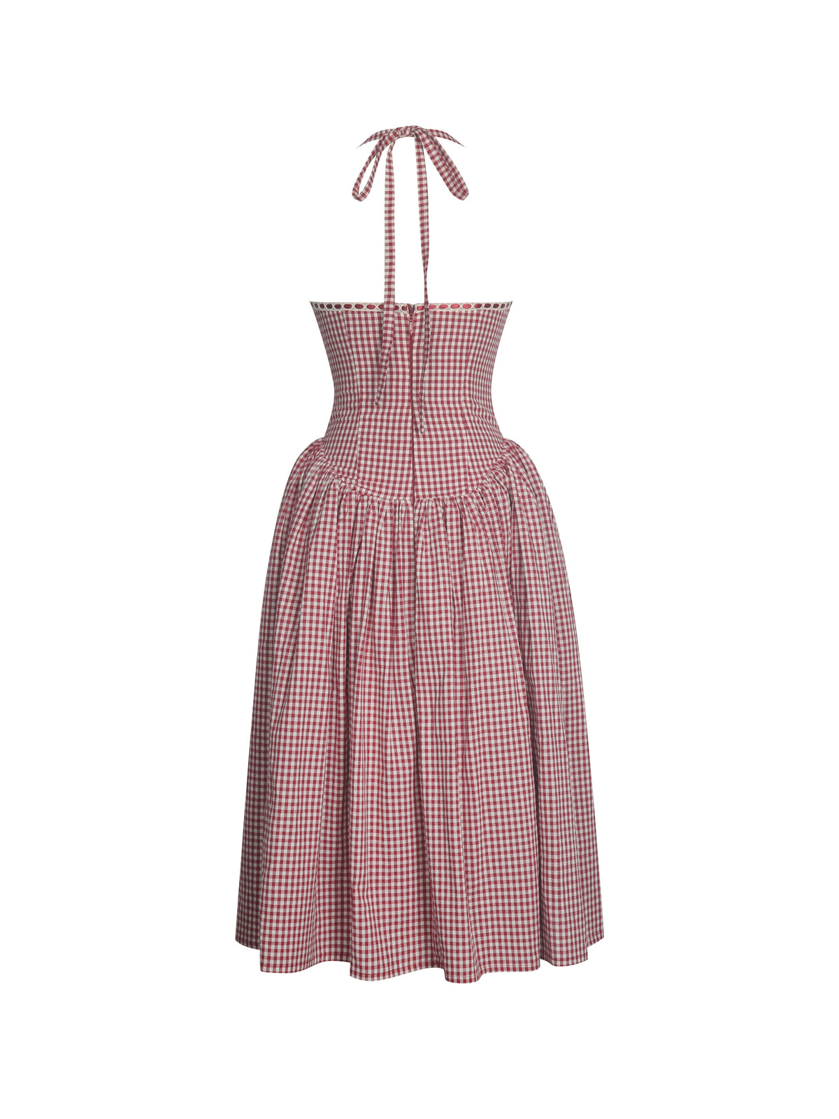 Susanna Red Cotton Gingham Drop Waist Midi Dress