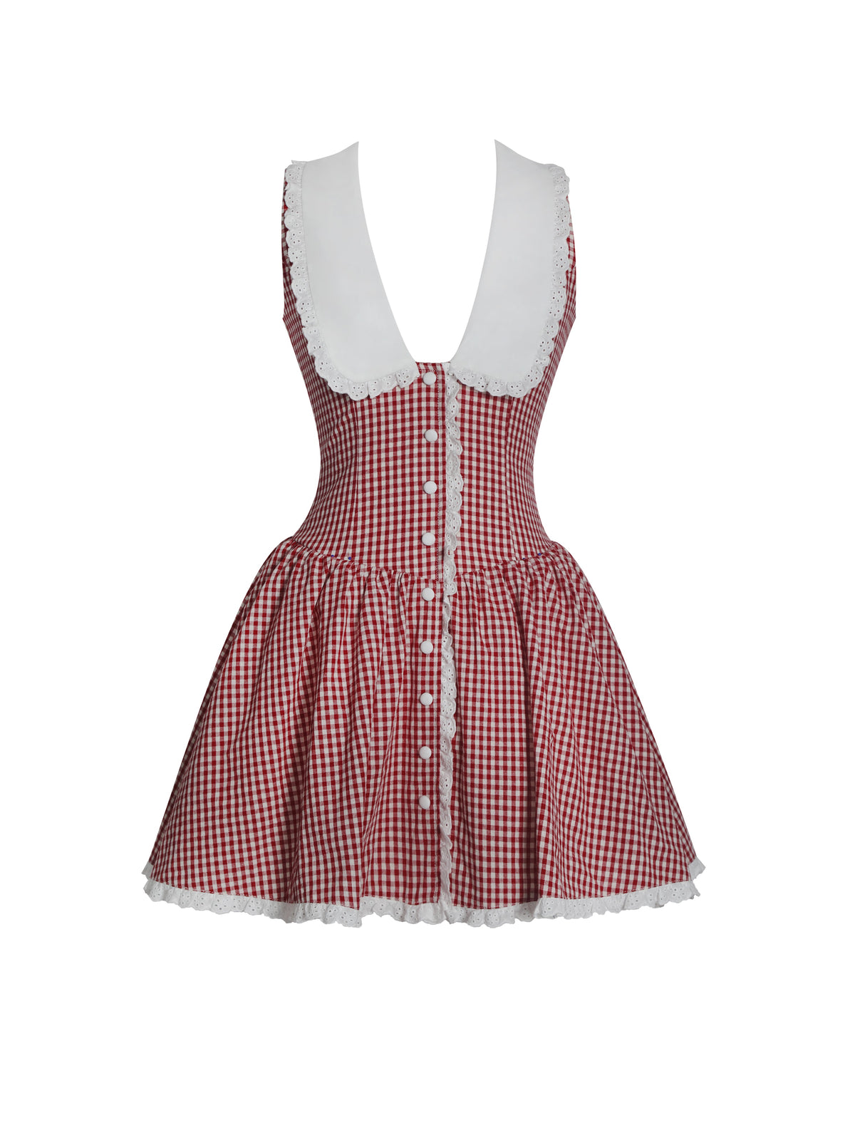 Nala Red Cotton Gingham Peterpan Collar Mini Dress