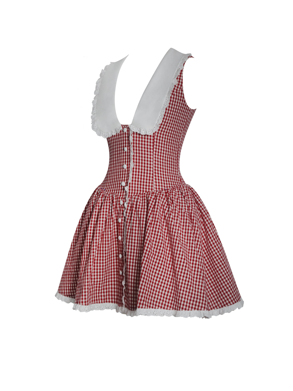 Nala Red Cotton Gingham Peterpan Collar Mini Dress