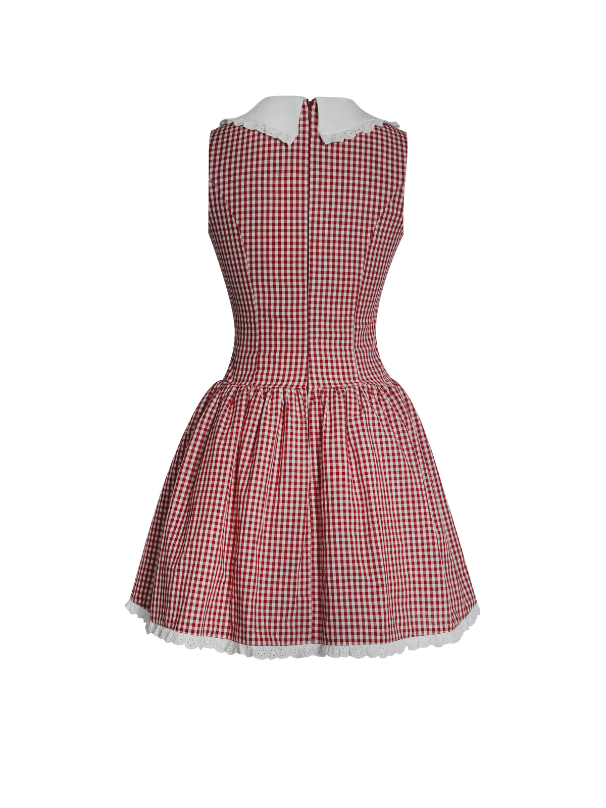 Nala Red Cotton Gingham Peterpan Collar Mini Dress
