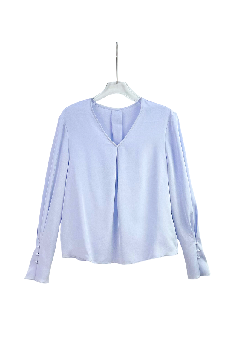 Max Simple V-Neck Silk Blouse Light Blue